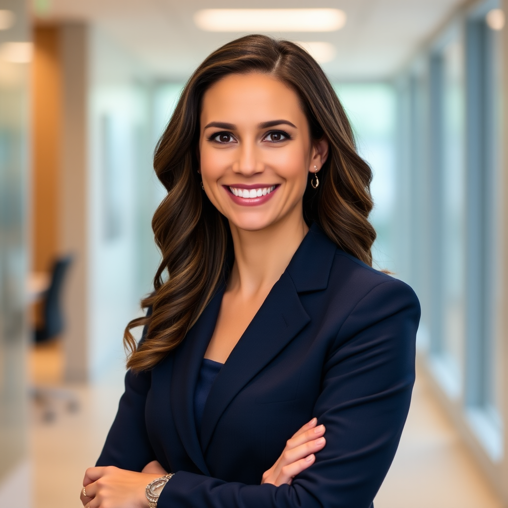 Professional headshot of Sarah Mitchell, Regional Vice President of Commercial Services, wearing a navy business suit with a confident smile in a corporate office setting